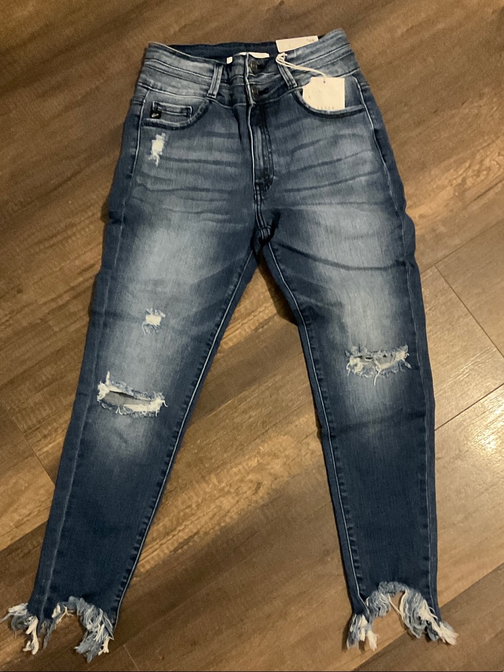 KanCan Distressed Ankle Crop Jeans - Blue Wash